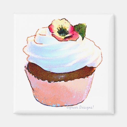 Cupcake avec Pansy Art Design Magnet (Devant)