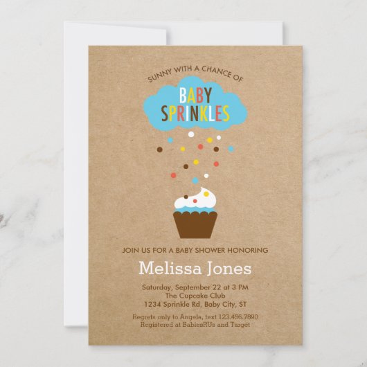 Cupcake Baby Sprinkle Baby shower Invitation (Devant)