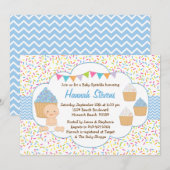 Cupcake Baby Sprinkle Shower Invitation Blue Boy Kaart (Voorkant / Achterkant)