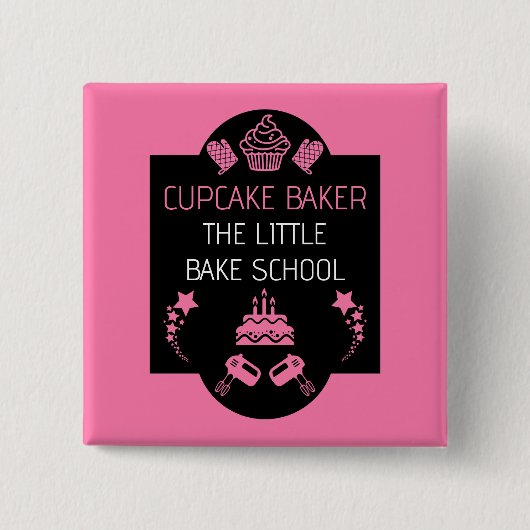 Cupcake bakcursus vierkante button 5,1 cm (Voorkant)