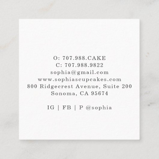 Cupcake Baker Bakery Chef Catering Vierkante Visitekaartje (Achterkant)