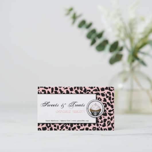 Cupcake Bakery Black Roze Visitekaartje (Staand voorkant)