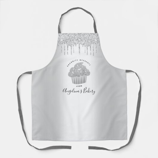 Cupcake Bakery Chic Sliver Glitter Drift Script Schort (Voorkant)