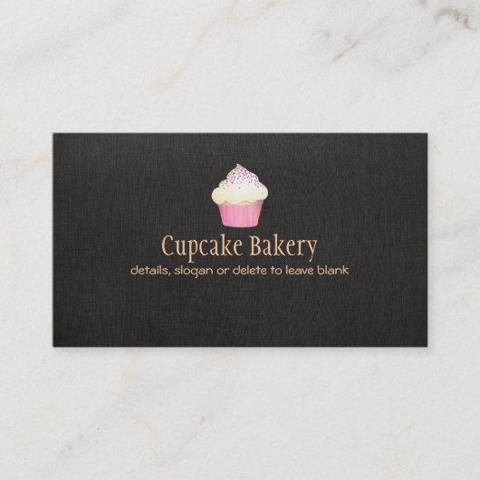 Cupcake Bakery Faux Black Linen Visitekaartje (Voorkant)