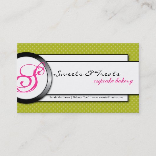 Cupcake Bakery Green Pink Monogram Visitekaartje (Voorkant)