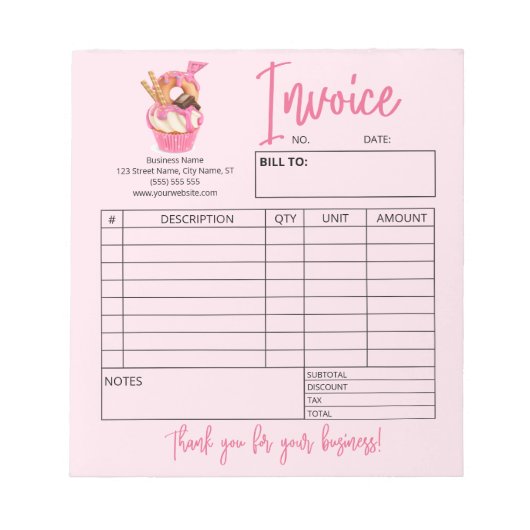 Cupcake Bakery Logo Order Form Factuur Notitieblok (Voorkant)