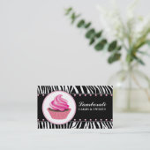 Cupcake Bakery Zebra Print Pink Elegant Moderne Visitekaartje (Staand voorkant)