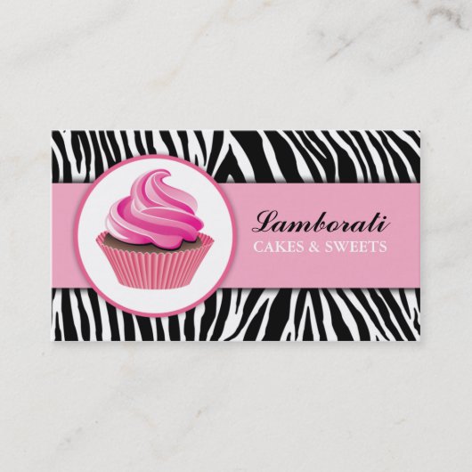 Cupcake Bakery Zebra Print Pink Elegant Moderne Visitekaartje (Voorkant)