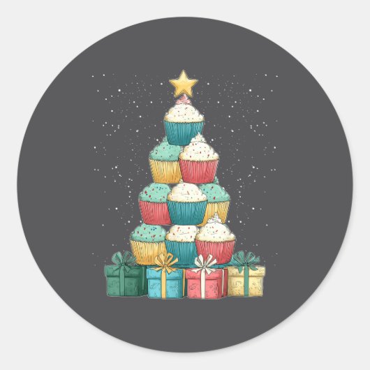 Cupcake Baking Baker Christmas Tree Xmas  Ronde Sticker (Voorkant)
