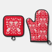 Cupcake bakken Folk Art Ovenwant & Pannenlap Set (Voorkant)