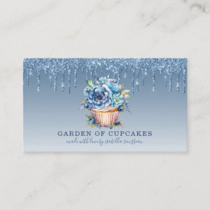 Cupcake Bakker Bloemen Cupcake Blauw Glitter Drips Visitekaartje