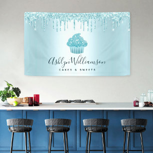 Cupcake Bakkerij Banketbakker Turquoise Glitterspr Spandoek