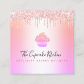 Cupcake bakkerij Chef roze regenboog Roos Glitter Vierkante Visitekaartje (Voorkant)