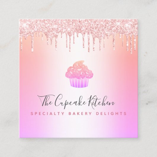 Cupcake bakkerij Chef roze regenboog Roos Glitter Vierkante Visitekaartje (Voorkant)