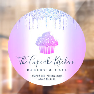 Cupcake Bakkerij Gebak Café Paarse Glitter Druppel Raamsticker