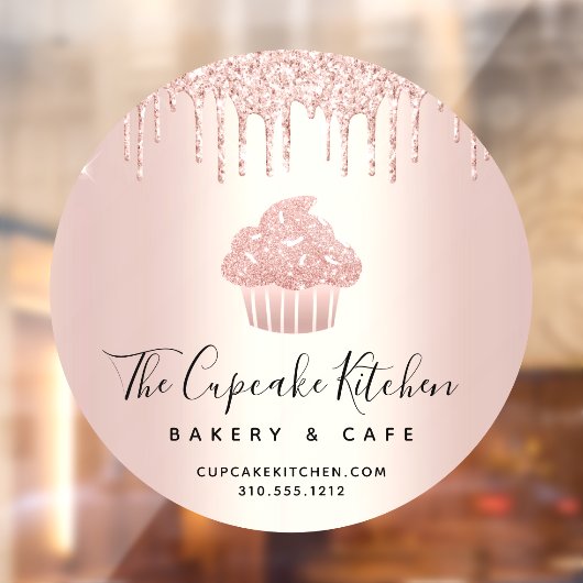 Cupcake Bakkerij Gebak Café Rose Goud Glitter Drup Raamsticker (Vel 2)