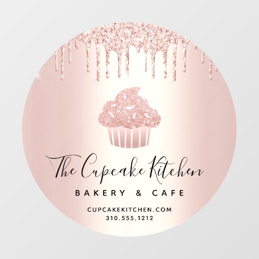 Cupcake Bakkerij Gebak Café Rose Goud Glitter Drup Raamsticker (Vel)