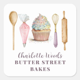Cupcake Bakkerij Gebak Chef Bakker's Utensils Vierkante Sticker