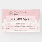 Cupcake Bakkerij Logo Wij zijn Open Roze Spandoek (Horizontaal)