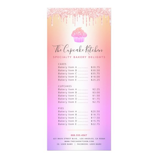 Cupcake bakkerij roze gootsteen Rainbow Ombre Menu (Voorkant)