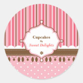 Cupcake bakkerij roze poladots ronde sticker (Voorkant)