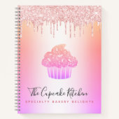 Cupcake Bakkerij Roze Roos Glitters Regenboog Ombr Notitieboek (Voorkant)