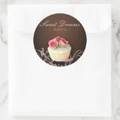 Cupcake Bakkerij Sticker Linnen Bruin Roze Rozen (Tas)