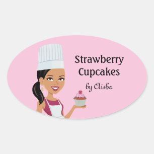 Cupcake Bakkerij Sticker met Karakter Ontwerp #1