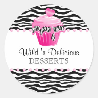 Cupcake Bakkerij Zebra Cupcake Roze Ronde Sticker
