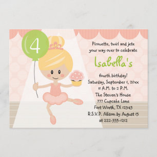 Cupcake Ballerina Birthday Invitation Blonde Kaart