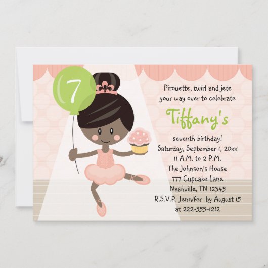 Cupcake Ballerina Invitation Anniversaire Amer d'A (Devant)