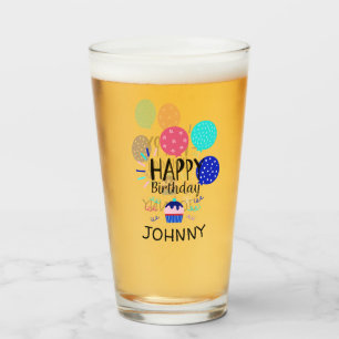 Cupcake & Balloons Happy Birthday-tekst - Glas
