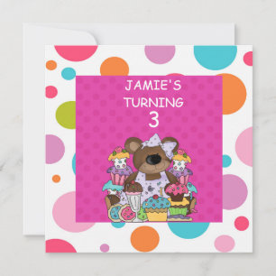 CUPCAKE & Beren GIRLS Birthday Party Uitnodigen Kaart