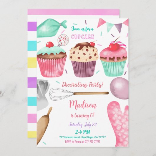 Cupcake Birthday Invitation Kaart (Voorkant / Achterkant)