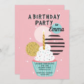 Cupcake Birthday Party Invitation Kaart (Voorkant / Achterkant)