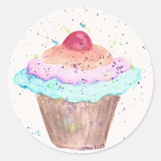 Cupcake Birthday Ronde Sticker (Voorkant)