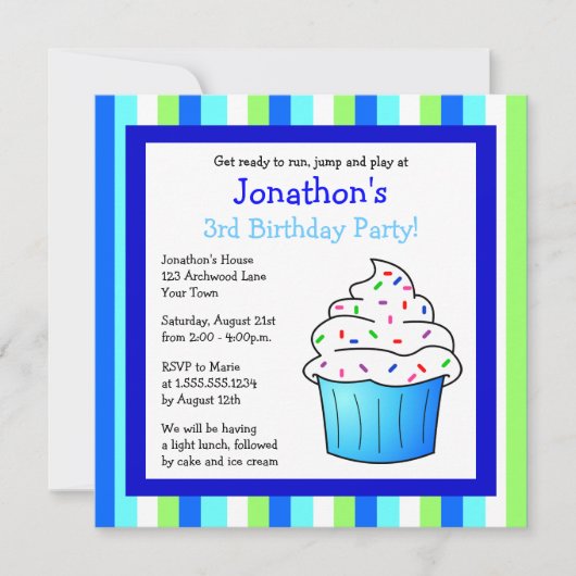 Cupcake Bleu Cute Invitation d'anniversaire (Devant)