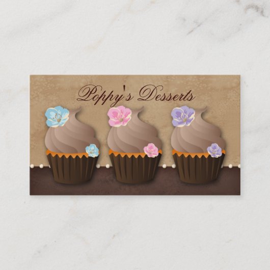 Cupcake Bloemroze blauw Paars Visitekaartje (Voorkant)