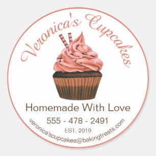 Cupcake Brown met contactgegevens Ronde Sticker
