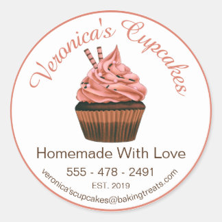 Cupcake Brown met contactgegevens Ronde Sticker