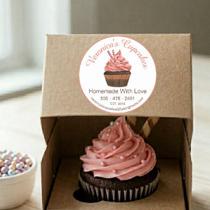 Cupcake Bruin Met Contactgegevens Ronde Sticker