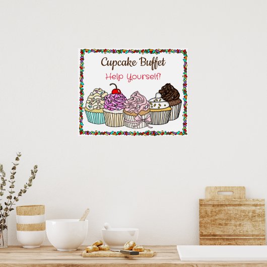 Cupcake Buffet| Weddenschap of Baby shower Poster (Keuken)