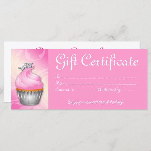 Cupcake Cadeaubon Crown Pink Silver (Voorkant / Achterkant)