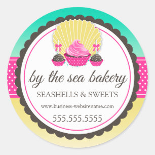 Cupcake Cake Poppen Seashell Bakkerij Box Seals Ronde Sticker