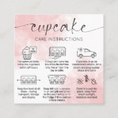 Cupcake Care Instructies Blush Roze Waterverf Vierkante Visitekaartje (Voorkant)