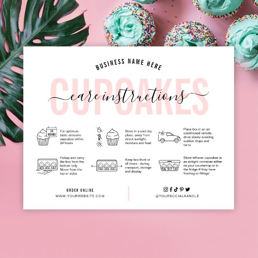 Cupcake Care Instructions Carte Rose esthétique