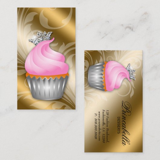Cupcake Carte de visite Couronne Classy Or Bronze (Devant / Derrière)