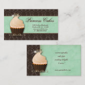 Cupcake Carte de visite Couronne Mint Brown Damask (Devant / Derrière)