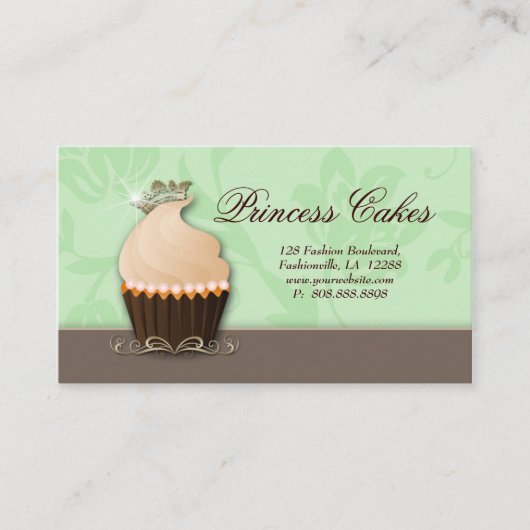 Cupcake Carte de visite Couronne Mint Crème Brown (Devant)