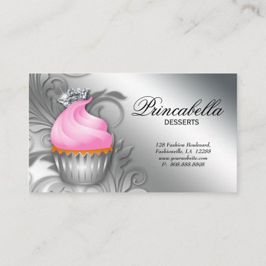Cupcake Carte de visite Crown Classy Argent Rose 2 (Dos)